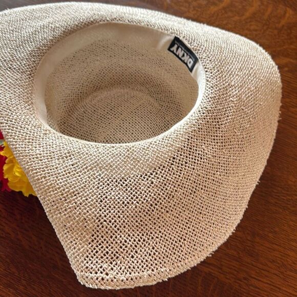 Vintage DKNY Light Cream Straw Wide Brim Derby Hat Medium‎ main image 7